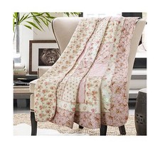 Original 100 Cotton Patchwork Quilt Twin Size Pink Floral Bedspread Coverlet...