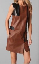 Women Brown Leather Bodycon Dress Handmade Evening Cocktail Wedding Party Wear