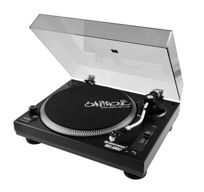 Schwarzer DJ-Plattenspieler BD-1320 von Omnitronic - Turntable mit Riemenantrieb
