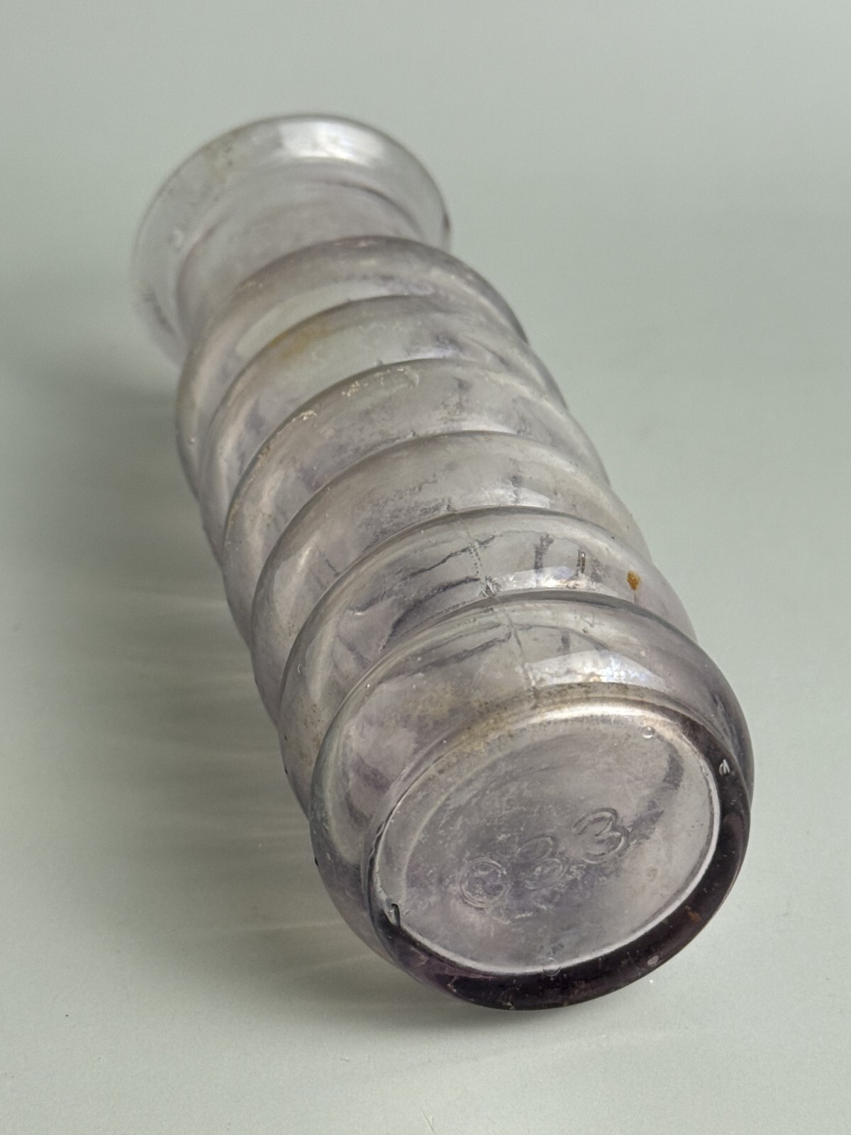 Antique Purple Glass Mustard Jar Bulbous Bottle Stamped 033