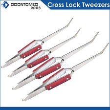 4 Pcs Fiber Grip Tweezers Cross Locking 6-1/2" Bent Tip Jewelry & Soldering Tool