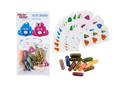 SHIT THE GLITTER Nachfüller f. STG-Töpfchentraining/Mädchen/Junge/Lernprogram/Glitzer/Sticker