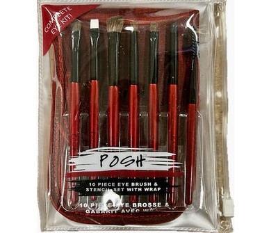 Posh 10 Piece Eye Brush & Stencil Set with Wrap