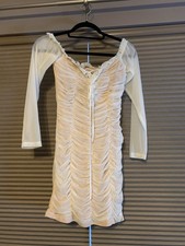 Fashion Nova White Mesh Ruched Bodycon Mini Dress, Off Shoulder, Drawstring, L