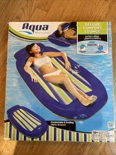 AQUA Deluxe Comfort Pool Float Lounge for Adults with Head & Footrests, Blue New