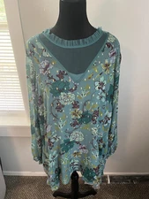 LOGO by Lori Goldstein Printed Blouse-Neptune Blue-Large-NEW-A343823