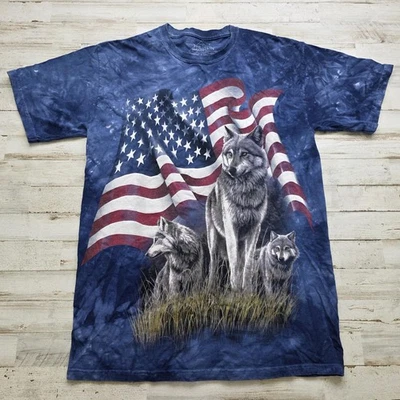 Camiseta Gráfica Vintage The Mountain American Flag Wolf Pack Adulto Talla MED - Imagen 1 de 4