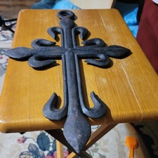 Huge 20  Cast Iron Wall Cross Fleur De Lis Religious Art Statement Piece