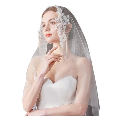 Bridal Veil for Bride Head Jewelry Eye-catching Mantilla Lace for Lady