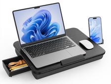 Laptop Lap Desk, Portable Laptops Tray with Cushion, Drawer Storage, Phone Ho...