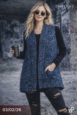 Chico  s Blue Marled Sweater Vest Size 3 Open Front Knit Cardigan Boho Layering