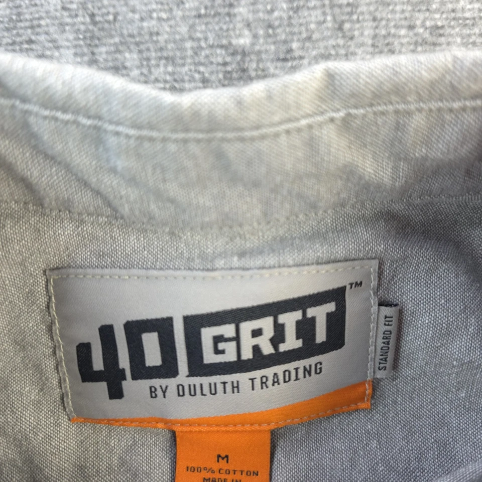 Duluth Trading 40 Grit Shirt Medium Gray Solid Long Sleeve Button Down Pockets - Image 3 of 4
