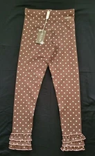 NWT Matilda Jane Girls Pants Ruffle Brown Cream Polka Dots Size 10