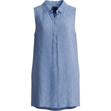 Tahari Shirt Dress Womens 1X Blue Excellent 100% Linen Sleeveless Shift Mini