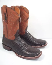 TONY LAMA MEN'S 10.5 D CAFE BURNISHED CAIMAN BELLY COWBOY BOOTS WIDE SQUARE TOE