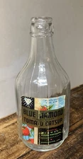 RARE Vintage Blue Diamond Tomato Catsup Paper Label Bottle - Short "Fat" Version