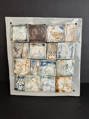 16 Hand Crafted Ceramic Tiles-Hand Painted Various Images Mounted Mosaic Style