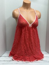 Victorias Secret Lingerie Babydoll Nighty Sheer Lace Stretch Coral Size Large
