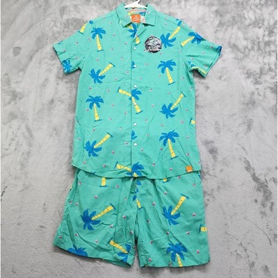 NEW Free Planet Shorts Set Mens XS Teal Green Tropical Palm Trees Beach Outfit