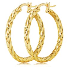 14K Gold Earrings for Women Weave Design 14K Gold Hoop Earrings Classic  Tim...