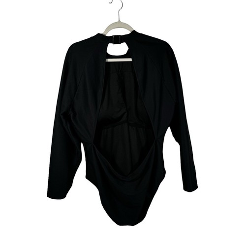 J Crew Active Ribbed Long Sleeve One Piece Rash Guard Swimsuit Black Womens 24 - Picture 4 of 9