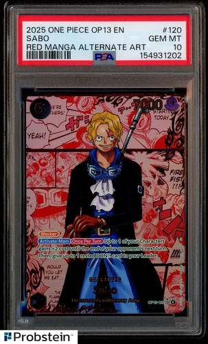 2025 One Piece OP13 EN Red Manga Alternate Art #120 Sabo PSA 10 GEM MINT