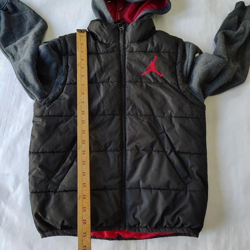 Air Jordan Puffer Vest Jacket Zip Hoodie Black Red Sweatshirt Sleeves Youth M - Picture 10 of 19