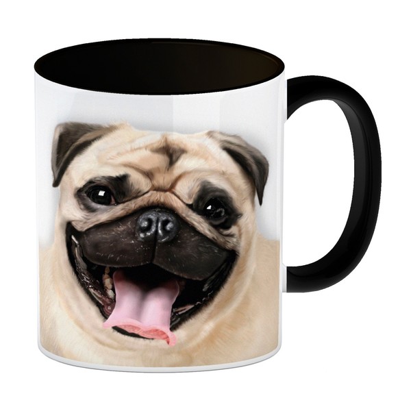 Kaffeebecher Henkel Und Innenseite Schwarz Mit Mops Motiv-image