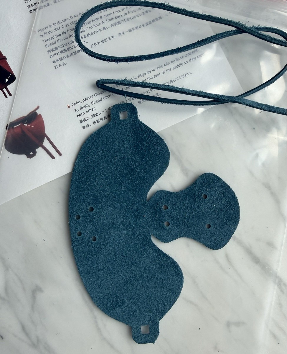 New HERMES La Selle Self Assembly Leather Saddle Bag Charm Bleu