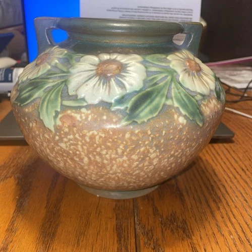 Vintage 1928 ROSEVILLE Art Pottery Bulbous Handled Vase DAHLROSE 7" Tal Exc Cond