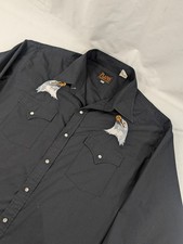 VTG Ely Cattlemens Western Shirt Mens XL Black Embroidered Eagle Pearl Snap