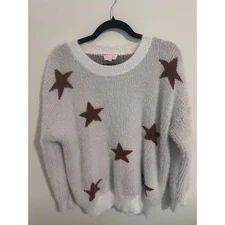Pink Lilly Star Print Fuzzy Sweater – Cloudcore Cozy Aesthetic Size M