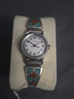 Vintage Timex Wind Up Watch With Sterling silver turquoise & coral  watch tips