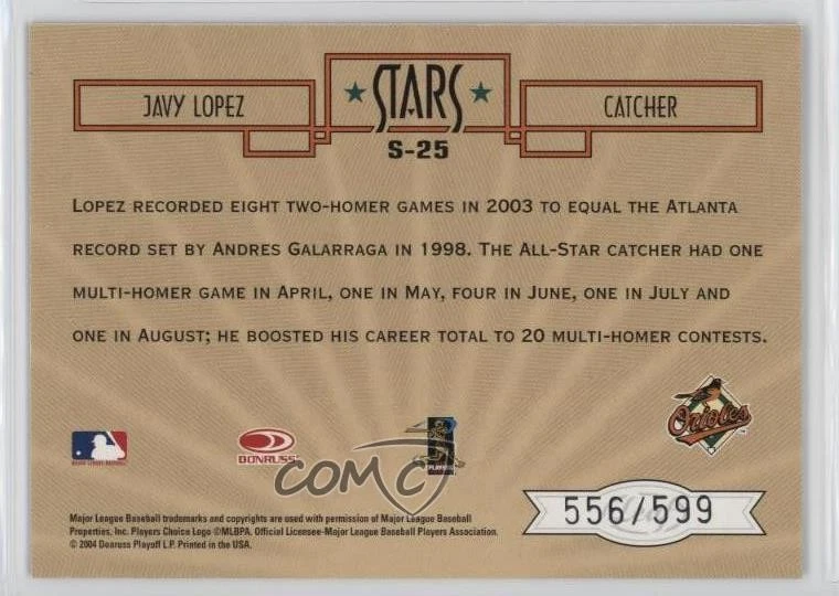 2004 Leaf Certified Cuts Stars /599 Javy Lopez #S-25 - Image 2 of 2