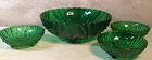 Vtg MCM Bubble Green Footed Glass Serving Bowl bowl Set Of 4 Anchor Hocking