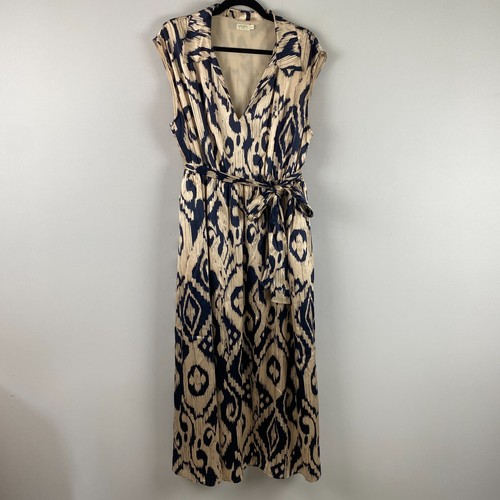 SPARTINA 449 Silk Hallie Midi Dress Size XXL Bascom Ikat Pockets Sleeveless
