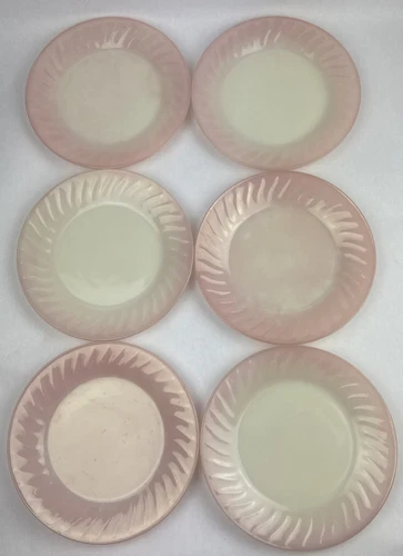 (6) Fire King Swirl Pink Dinner Plates Vintage Anchor Hocking Dishes MCM 9"