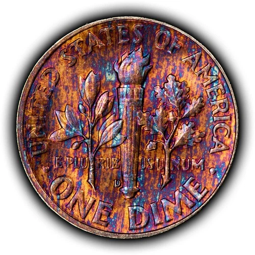 1958-S 10c Roosevelt Silver Dime - Vibrant Toning - BU - SKU-Z6485