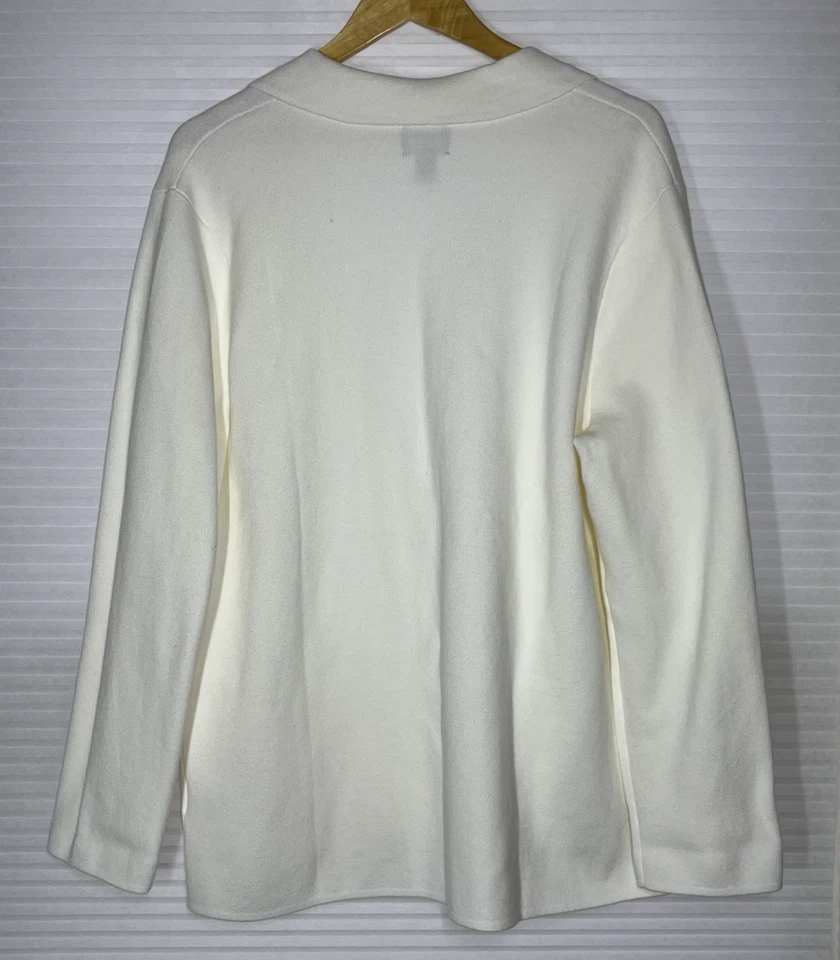 Suéter Blazer Cárdigan Lands End Cuello en V Para Mujer Grande Marfil Crema Parche Bolsillos Foto 2 de 4