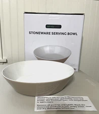 Servappetit Stoneware Large 12.5"x3" Serving Bowl NEW Tan & White Original Box