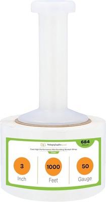 Mini Stretch Wrap Shrink Film, 684 Rolls, 3'' x 1000 Ft. Roll with Plastic Handle