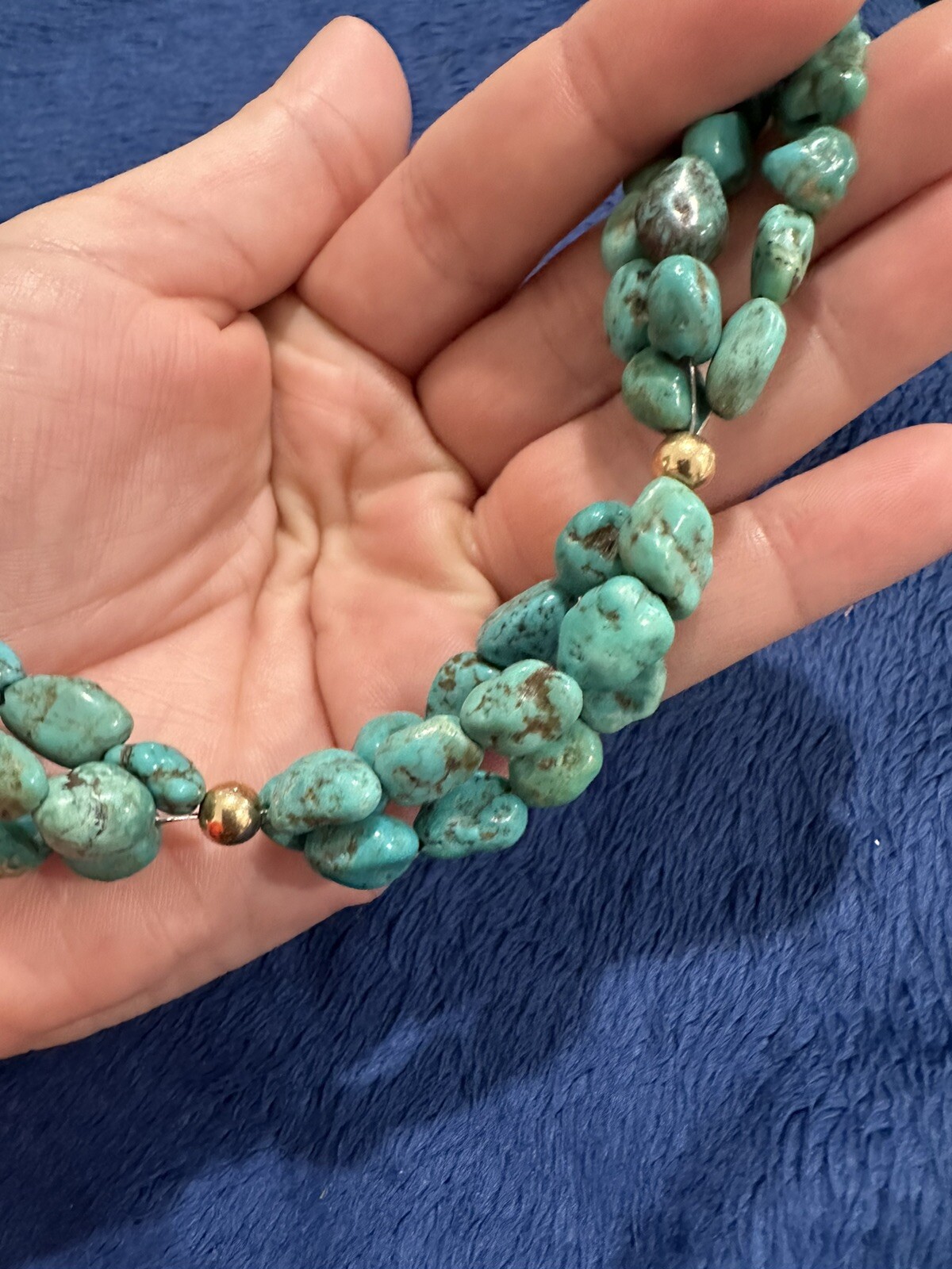 Vtg Handmade Beaded Turquoise Statement Triple St… - image 3