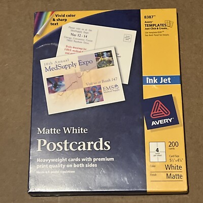 Avery 8387 Matte White Ink Jet Postcards 50 Sheets 200 Cards 5 1/2'' x 4 1/4'' NEW