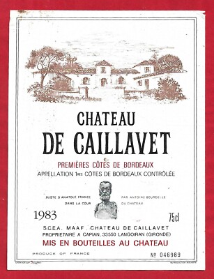 BO89 label label 1st CÔTES DE BORDEAUX CHÂTEAU DE CAILLAVET 1983 LANGOIRAN
