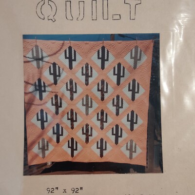Southwest Sentinel Cactus Patchwork Quilt Pattern Large 92x92'' Rare 1980 Vtg