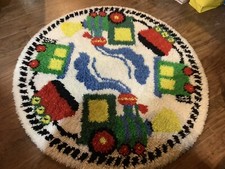 Vintage Handmade Train Rug Latch Hook Rug Boys Room Decor Train Collection 39  