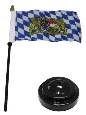 Bavaria Lions & Crest 4''x6'' Flag Desk Set Wood Table Stick Staff Black Base