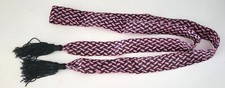 Vintage 1970s 1980s Women's Retro Wrap Pink  Black belt with tassels MOD HIP