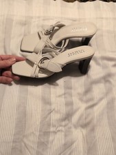 Franco Sarto Womens White Dress Sandals 6M square toe buckle Block Heel