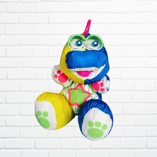 Vtg Fisher Price Neon Dinosaur Stuffed Nylon Baby Toy Puffalump Rattle Eye Plush